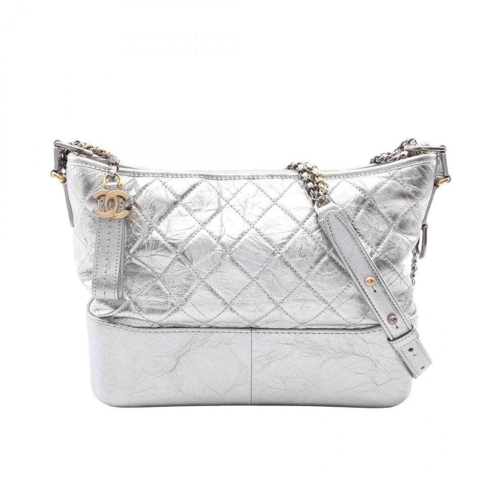 Chanel Gabrielle de Large Hobo Shoulder Bag Handbag Leather Women's Silver A9...